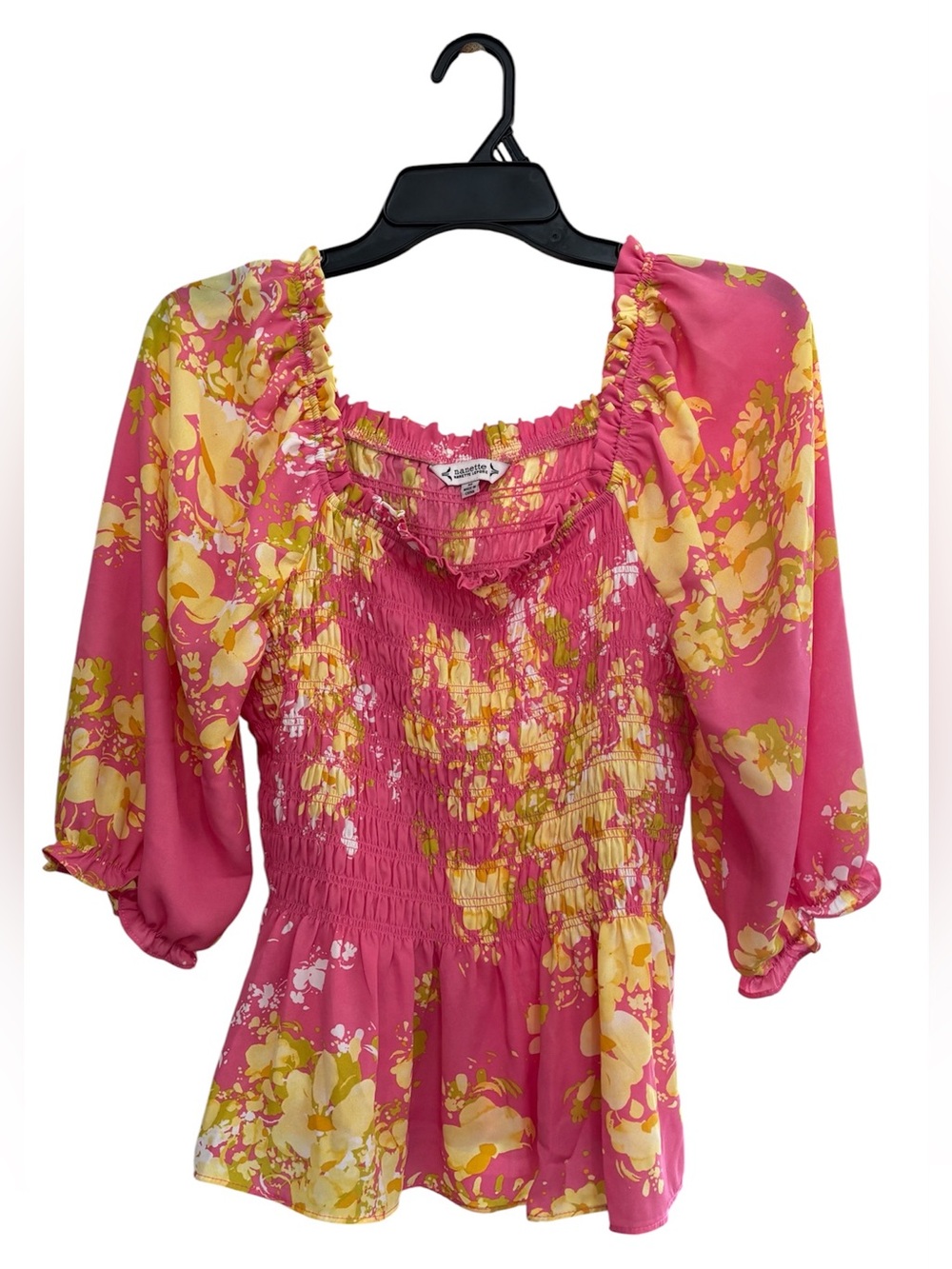 Nanette Lepore Pink Floral Smocked Blouse | Size Medium